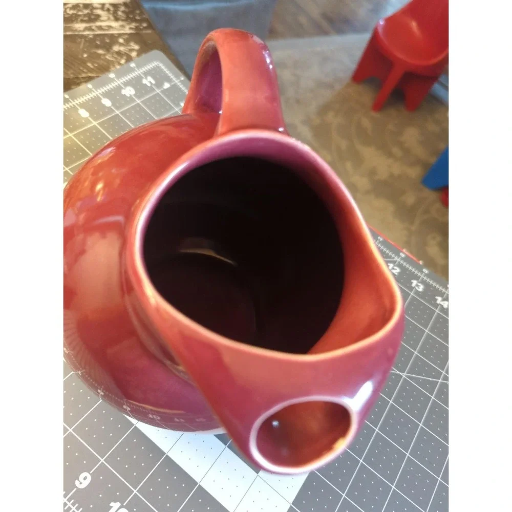 Vintage Hall Pottery Burgundy Pitcher Ice Guard Tilt Ball  Made USA